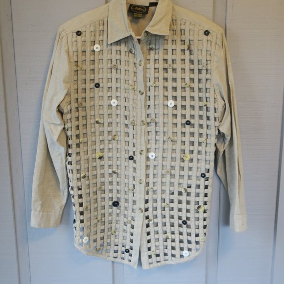 Vintage Allure Unique Embellished Button Shirt Missy Medium - Picture 1 of 4